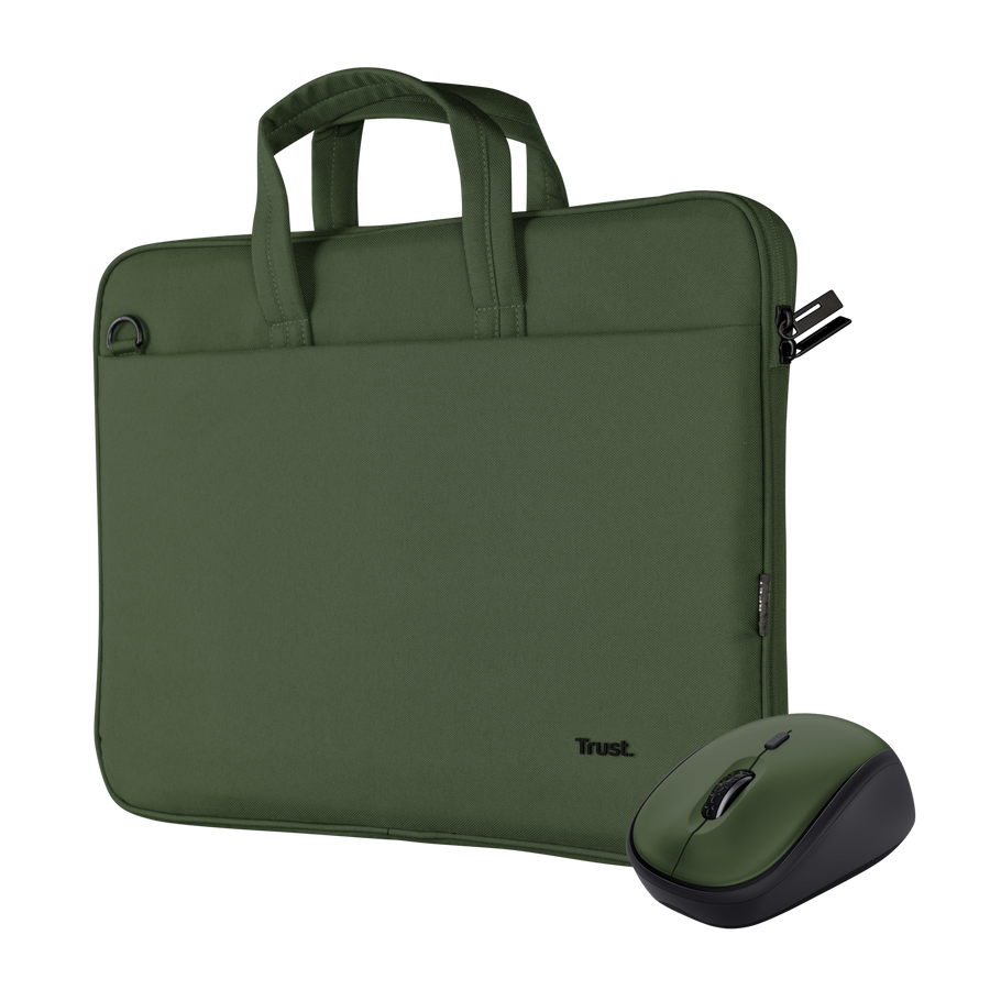 TRUST BOLSO BOLOGNA PARA LAPTOP 16” VERDE CON MOUSE INALAMBRICO