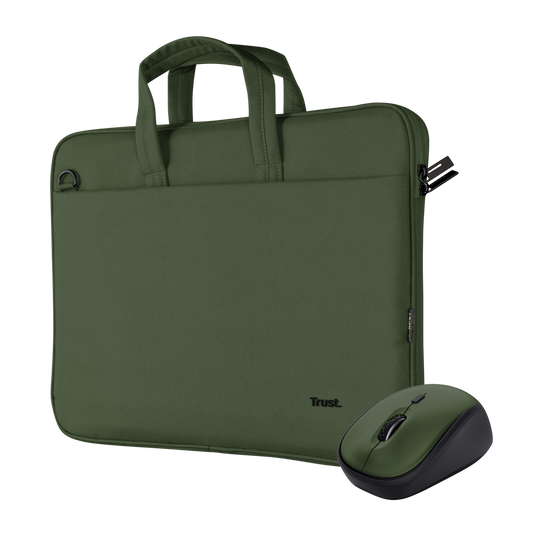 TRUST BOLSO BOLOGNA PARA LAPTOP 16” VERDE CON MOUSE INALAMBRICO