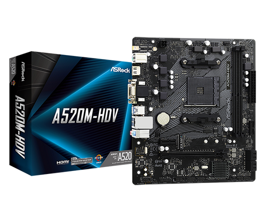ASROCK TARJETA MADRE A520M HDV SOCK AM4 A520 2xDDR4 4733MHZ M-ATX