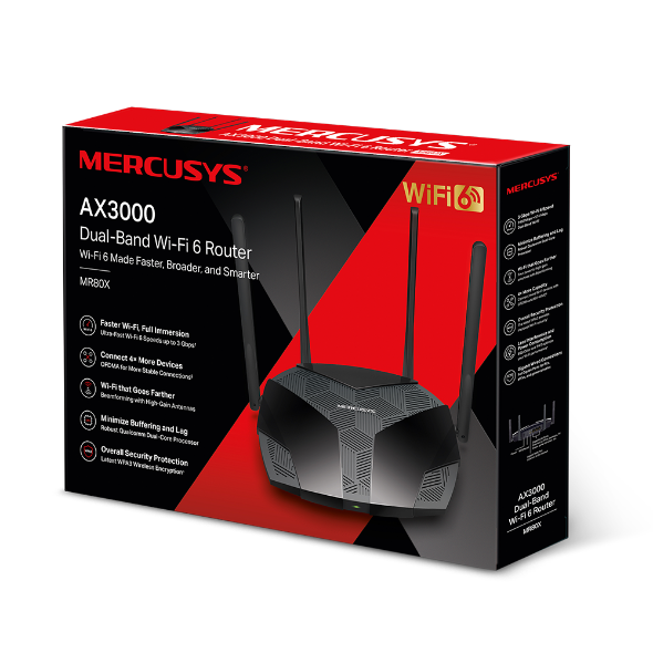 MERCUSYS ROUTER MR80X AX3000 WIFI 6 DOBLE BANDA 3GBPS