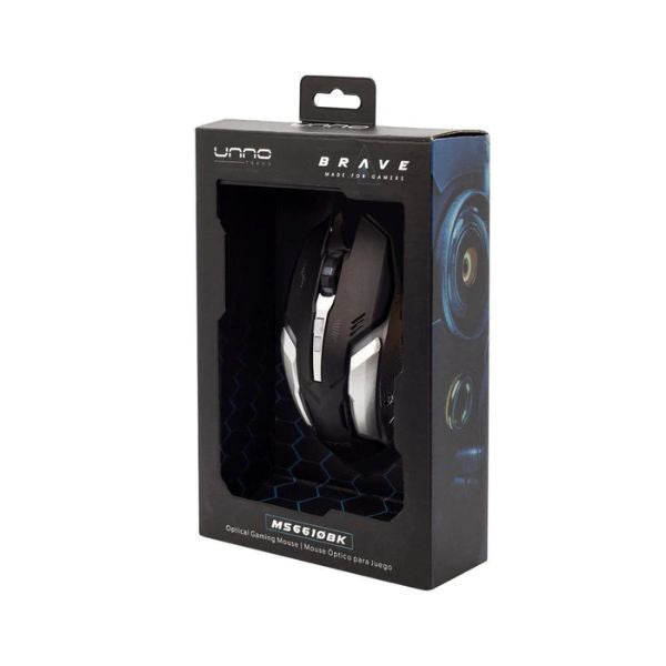 UNNO TEKNO MOUSE BRAVE GAMING MS6610BK USB PLATA / NEGRO