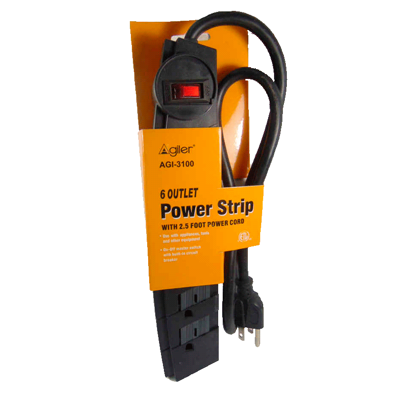 AGILER REGLETA DE 6 TOMAS 110V 2.5 PIES DE CABLE NEGRO