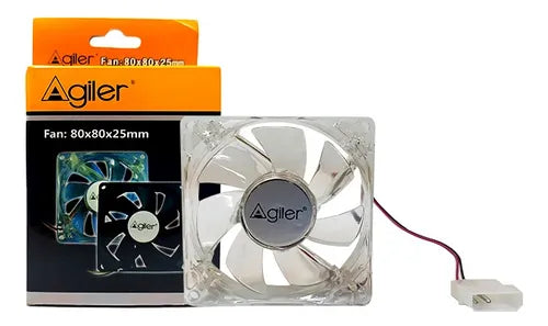 AGILER FAN COOLER PARA PC 80MM TRANSPARENTE LED 3 COLORES AGI8025C