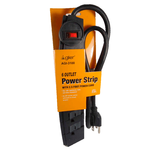 AGILER REGLETA DE 6 TOMAS 110V 2.5 PIES DE CABLE NEGRO